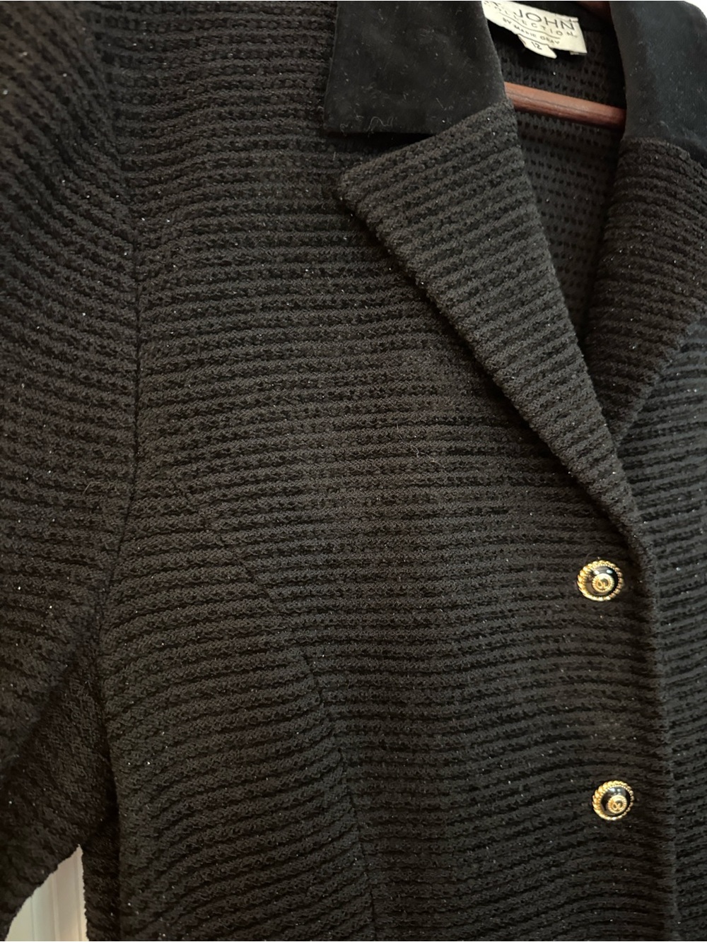 St. John Women’s Black Knit Button-Front Coat - Picture 3 of 8